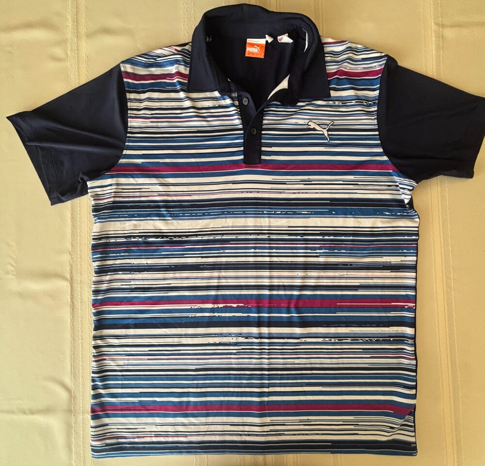 PUMA Sport Lifestyle Men's Golf Polo Shirt Multicolor Striped Style 568312 Large